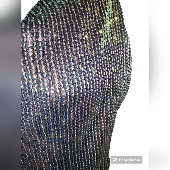 lulus sequin tie-back halter top xs cowl neck iridescent sequins cropped bodice - Picture 6 of 9
